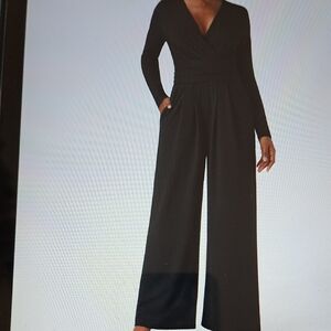 LARGE   HALARA OPEN RUCHED DRAPING NECKLINE WIDE LEG JUMPSUIT